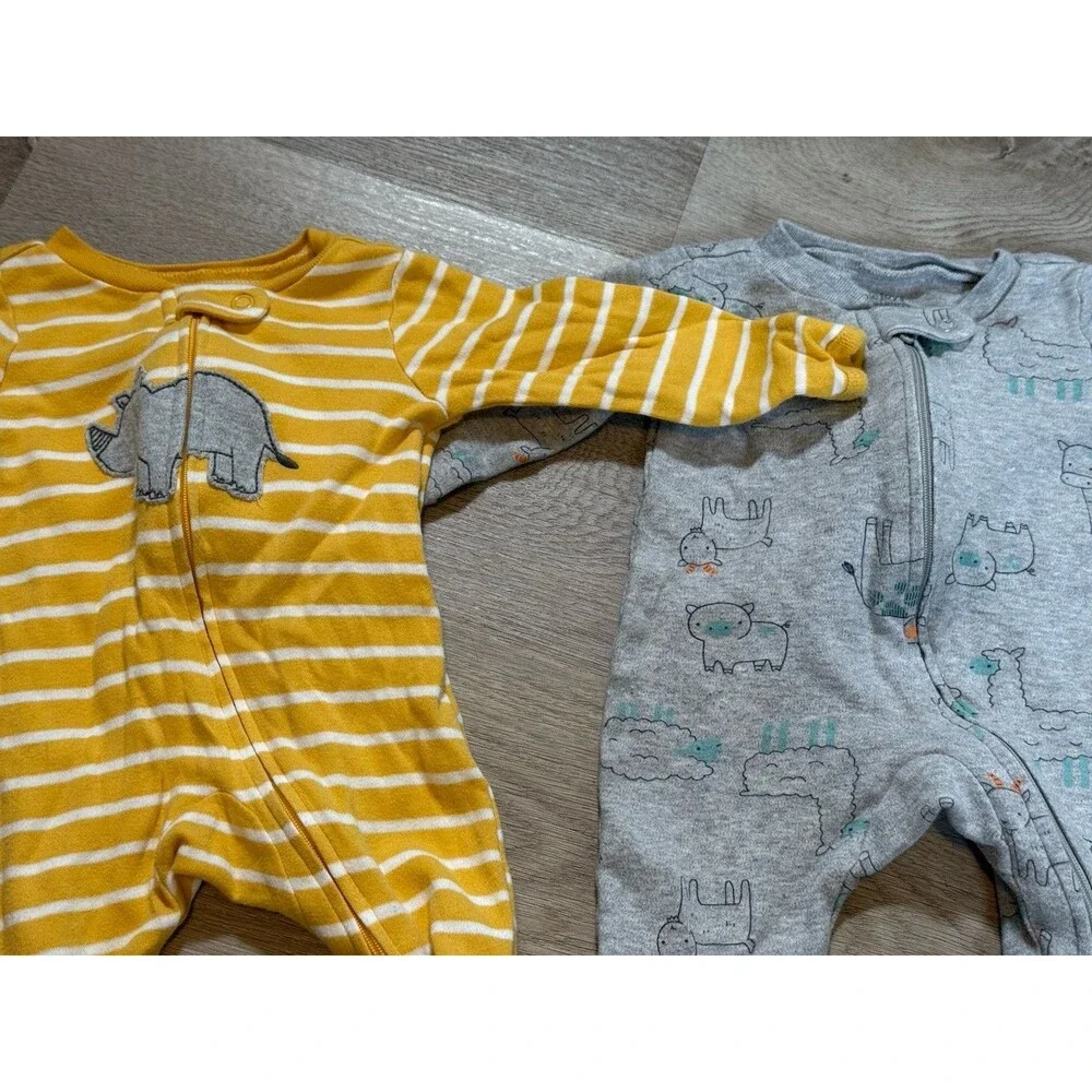 Simple Joys Carters Newborn Footed Sleeper Lot 2pc Yellow Gray Dino NB